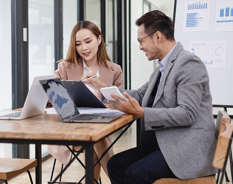 two businesspeople talking